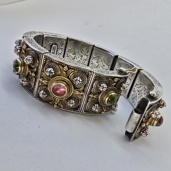 Konstantino Jewelry - Konstantino Silver and 18K Gold Ornate Bracelet with Gemstone Accents